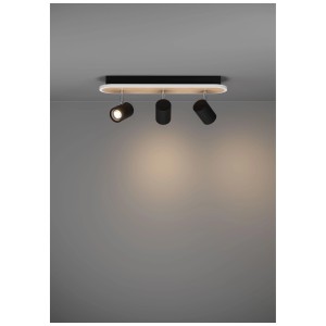 Barra faretti LED Eglo Rimbocchi con 3 faretti GU10 in nero e effetto legno. 20W, 2500 lumen.