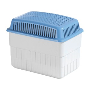 Absorbeur d'humidité blanc et bleu 1 kg pour pièces jusqu'à 80 m³, sans électricité, protège de l'humidité.