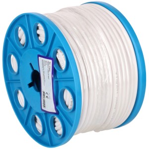 Câble TDLR H03VV-F2X0,75 blanc au mètre sur bobine bleue.