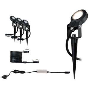 Paulmann Plug & Shine Sting Starter Set: 3 faretti a picchetto, trasformatore e cavo per illuminazione giardino.