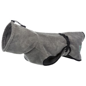 Peignoir pour chien Trixie gris et turquoise en tissu éponge, taille S, longueur du dos 40 cm.