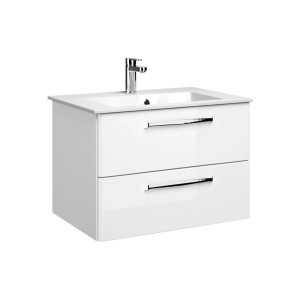 Meuble sous-vasque Pelipal Quantum Kompakt, blanc brillant, avec 2 tiroirs et poignées.