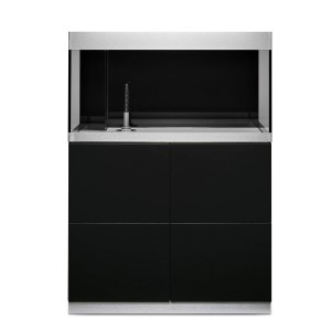 Ensemble aquarium Oase HighLine 200 l avec meuble noir et verre clair.