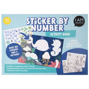I Am Creative Livre Sticker-by-Numbers Seaworld A5 : Livre de coloriage avec autocollants numérotés pour enfants dès 3 ans.
