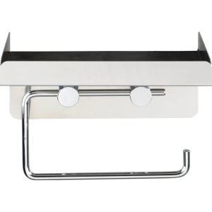 Porta carta igienica Wenko in acciaio inox con ripiano per accessori bagno.
