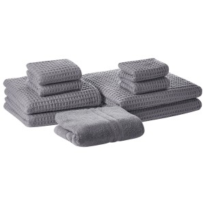 Ensemble de 9 pièces de serviettes de bain en coton gris Areora avec tapis de bain.