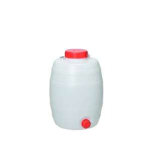 Tonneau à boisson blanc 15 l avec robinet rouge pour la récolte et le stockage.