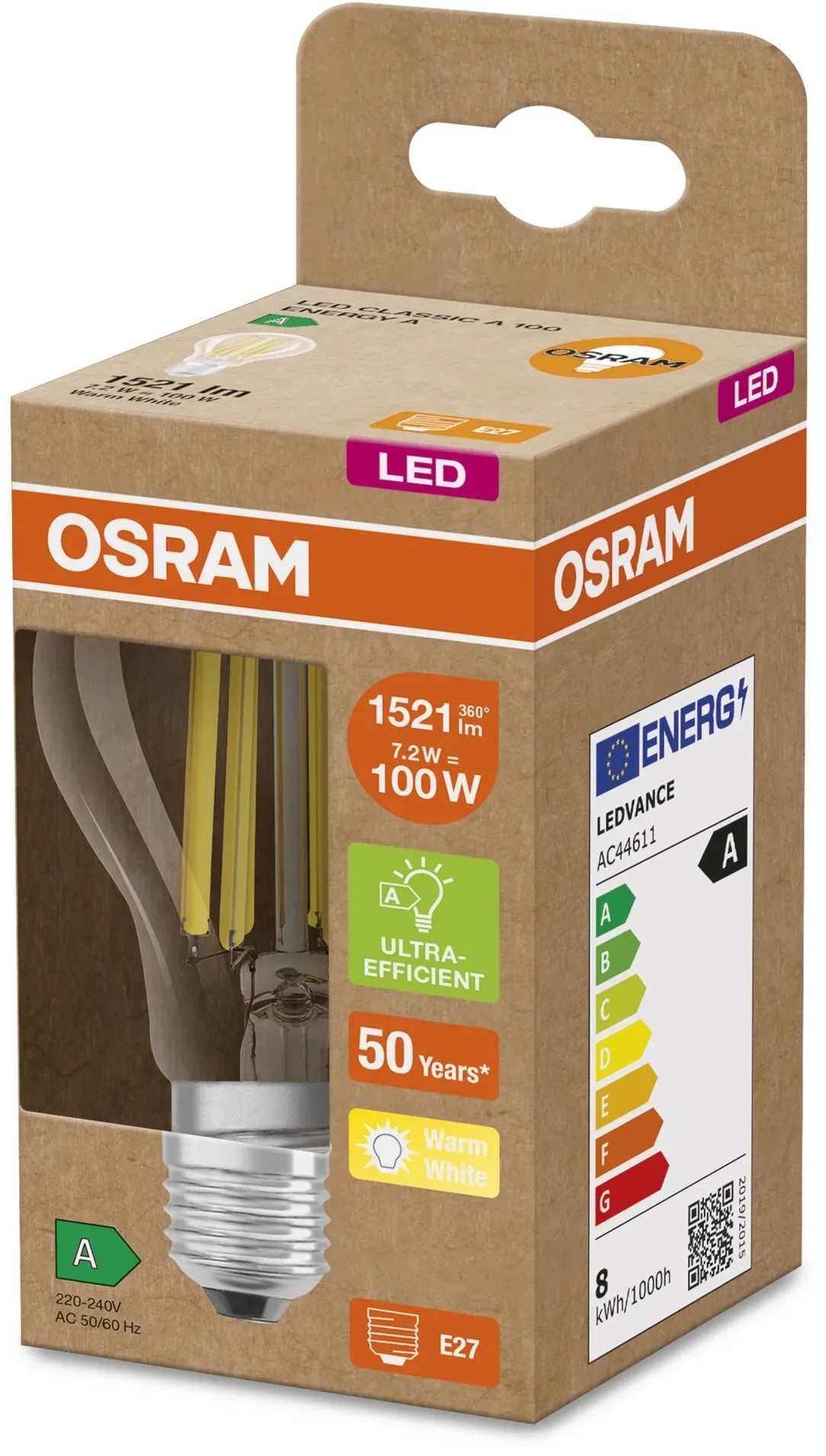 Ampoule LED Osram PARATHOM STICK 60 FR - E27 8W Blanc Chaud 2700K - Économique Forme Classique - 60W équivalent