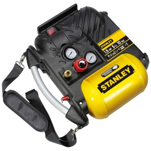 Compresseur Stanley AirBoss DN200/10/5 portable sans huile avec réservoir de 5 l et bandoulière.