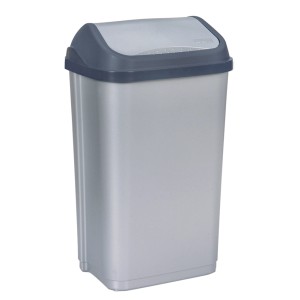 Silberner Mülleimer Swing-Bin mit Schwingdeckel, 50 Liter Fassungsvermögen.