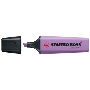 Lot de 3 surligneurs Stabilo Boss Original gris-violet, capuchon ouvert.