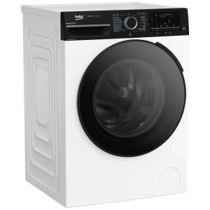 Lave-linge séchant Beko WT310 blanc avec panneau de commande noir et porte vitrée, capacité 8/5 kg, 1400 tr/min.