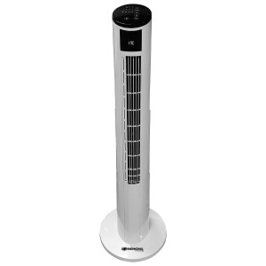 Sonnenkönig Lufterfrischer Air Fresh 9, ein schlanker, weißer Turmventilator mit digitalem Display.