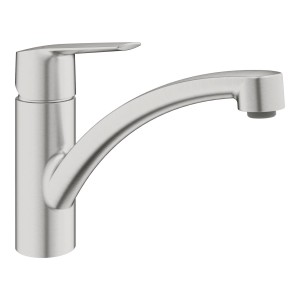 Miscelatore lavello Grohe QuickFix Start Supersteel con bocca bassa.