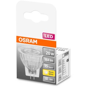 Osram LED riflettore MR11 GU4, bianco caldo, 20W, 184lm. Lampadina LED per vetrine e spazi abitativi.
