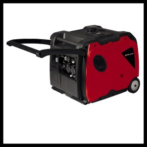 Groupe électrogène Einhell TE-IG 3500 essence avec réservoir 8,3 l, rouge/noir, avec poignée et roues.