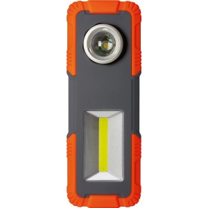 Lampe de travail Work Line COB LED, boîtier orange et gris avec deux zones d'éclairage.
