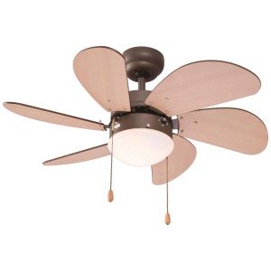 Ventilateur de plafond CMI aspect bois avec lampe et chaînette, Ø 76 cm.