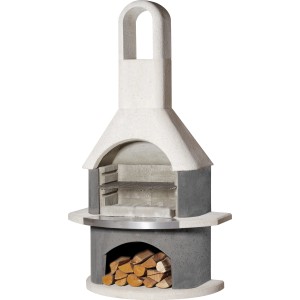 Barbecue de jardin Buschbeck Stockholm, bicolore avec rangement pour le bois et grille.