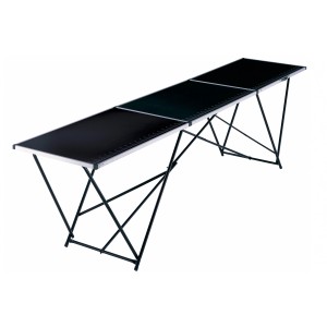 Tavolo multifunzione LUX con piano nero e telaio in acciaio, ideale come tavolo da tappezziere.
