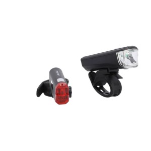 Kit d'éclairage à piles LED Fischer 20 Lux avec feux avant et arrière pour vélos.