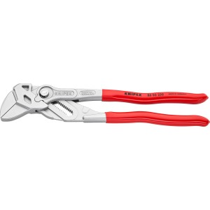 Chiave a pinza Knipex, 250 mm, cromata, con manici rossi. Utensile versatile per avvitare e afferrare.