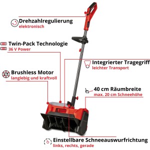 Einhell Power X-Change GE-ST 36/40 Li E-Solo fraise à neige sans fil : Fraise à neige rouge et noire pour l'hiver.