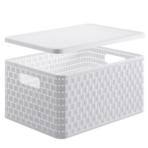 Cesto portaoggetti bianco Rotho Country A4 (18 l) con coperchio, in plastica.