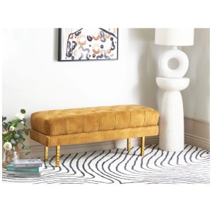 Banquette en velours jaune Roseville de Beliani avec pieds dorés. Siège élégant pour salon et chambres.