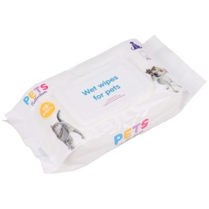 Salviette umidificate Pets Collection per cani e gatti, 60 pezzi, per la pulizia di zampe e pelo.