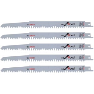 Lames de scie sabre Bosch S1531L Top for Wood, lot de 5, pour coupes nettes dans le bois.