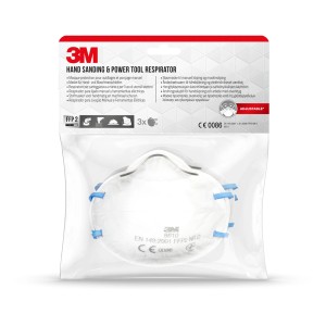 Confezione da 3 maschere antipolvere 3M 8810 FFP2 senza valvola in sacchetto di plastica trasparente.