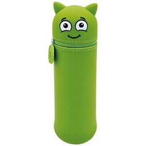 Astuccio Marky verde in silicone con faccia da mostro e cerniera per penne.