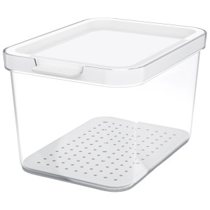Organizzatore frigorifero Rotho Cauma 2,15 l bianco con contenitore e coperchio trasparenti.