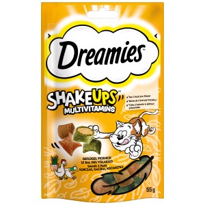 Dreamies Shake Ups Multivitaminico Pollame Picnic snack per gatti, confezione da 55g.