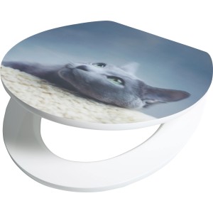 Sedile WC baliv Piorini con motivo gatto e chiusura ammortizzata.