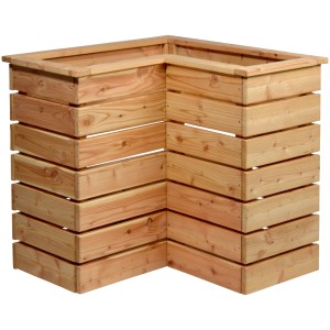 Carré potager d'angle en douglas avec étagère, idéal pour jardin, balcon ou terrasse.