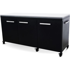 Table de jardin Cozze, rectangulaire, inox-noir, 67x210cm, élément de cuisine extérieure, avec espace de rangement.