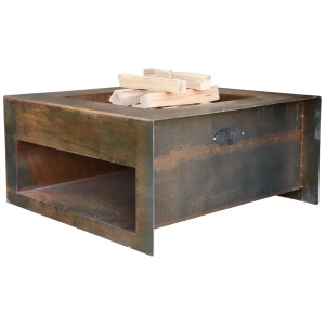 Brasero rectangulaire en acier Sonnenkönig Bellow avec rangement pour bois et bûches.