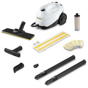 Nettoyeur vapeur Kärcher SC 3 EasyFix avec accessoires : buse de sol, buse à jet crayon, brosses et plus.