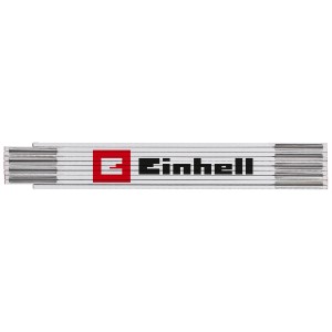 Einhell mètre pliant en bois de bouleau 2 m, plié. Outil de mesure avec logo.