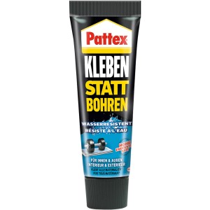 Tubo di Pattex Montagekleber "Kleben statt Bohren" resistente all'acqua, 340g, per interni ed esterni.