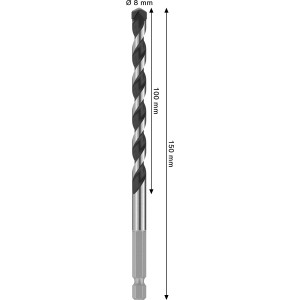 Punta per piastrelle Bosch Pro Hex-5, diametro 8 mm, lunghezza 150 mm, colore argento.