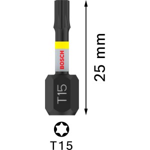 Punta avvitatore Bosch T15 Impact Control, 25 mm, nero-grigio. Robusta punta Torx per avvitatori a impulsi.