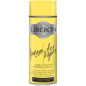 Vernice spray Libéron giallo satinato, bomboletta da 400ml per effetti.