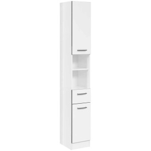 Armoire haute de salle de bain Pelipal Serie 951 blanche avec portes, tiroir et étagères.