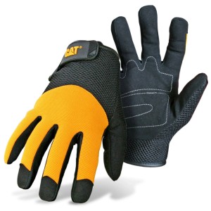 Guanti da lavoro Cat, giallo/nero, taglia XL, sintetici, con imbottitura sul palmo.