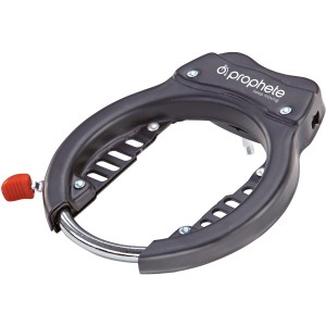 Antivol de cadre Rex pour vélo, montage sur porte-bagages, avec curseur rouge.