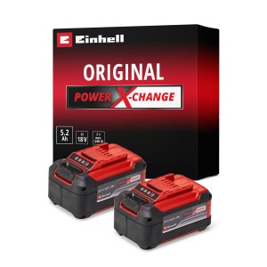 Einhell Batterie 18V 5,2Ah PXC lot de 2 pour outils électroportatifs : Deux batteries rouge et noire avec logo Power X-Change.