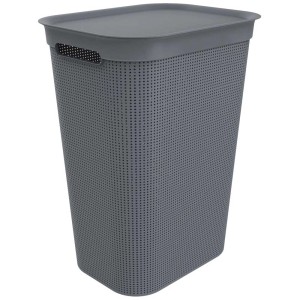 Cesto portabiancheria Rotho Brisen antracite con coperchio, capacità 50 l e pratici manici.